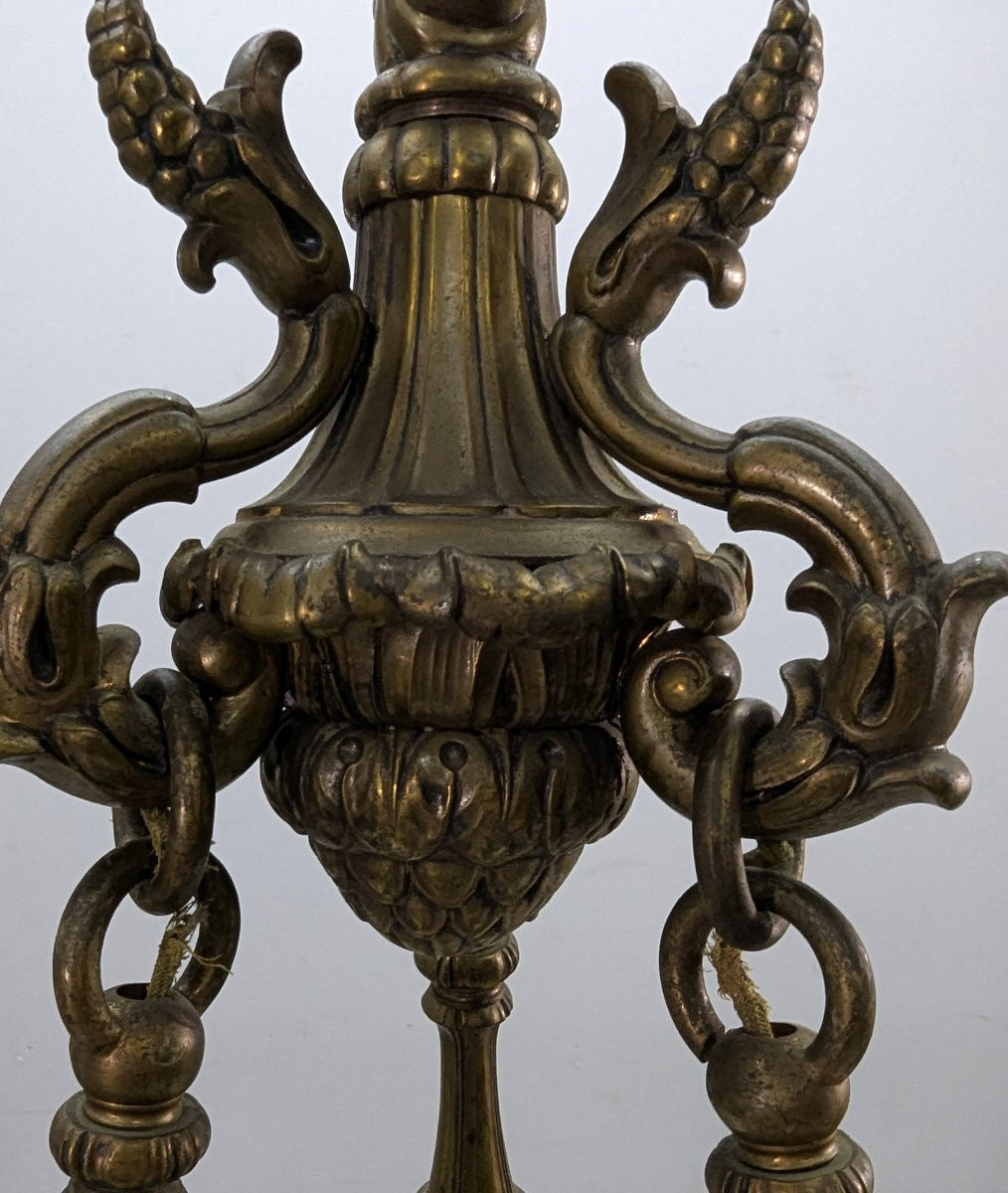 Monumental Chandelier In Patinated Bronze And Alabaster – Mythological Decor -photo-2