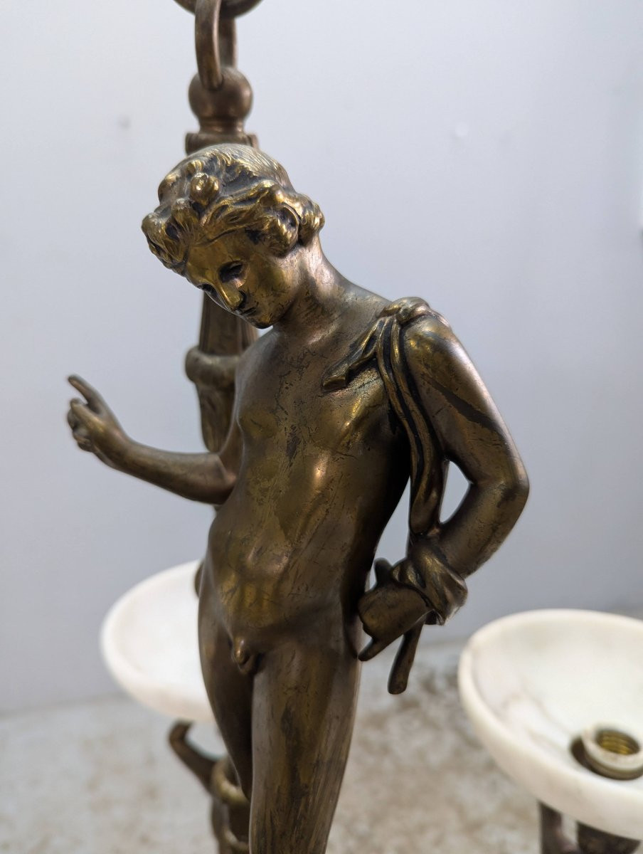 Monumental Chandelier In Patinated Bronze And Alabaster – Mythological Decor -photo-5