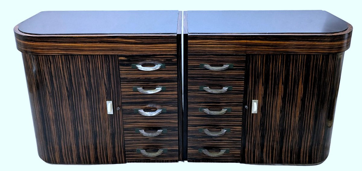 Pair Of Art Deco Modernist Macassar Ebony Sideboards, 1930s-photo-4
