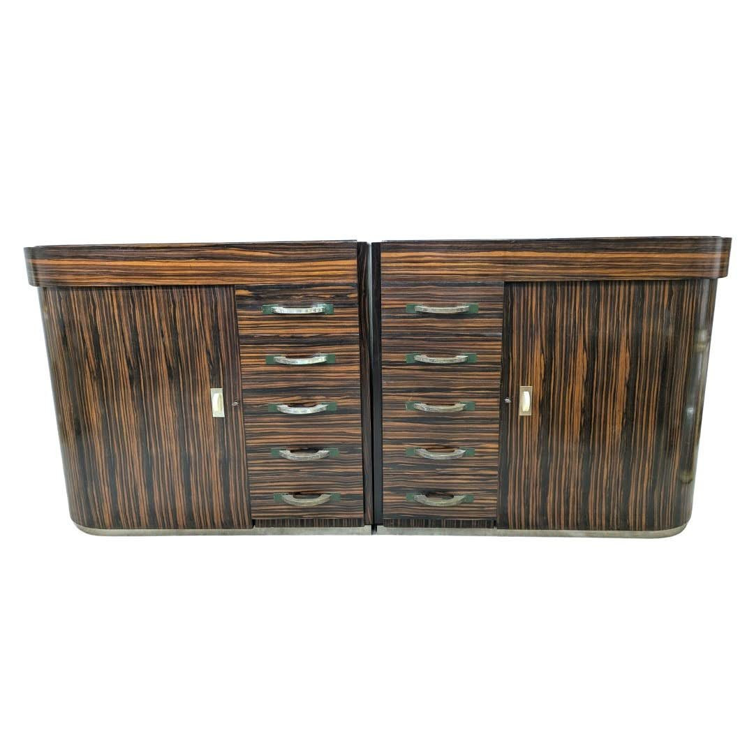 Pair Of Art Deco Modernist Macassar Ebony Sideboards, 1930s-photo-8