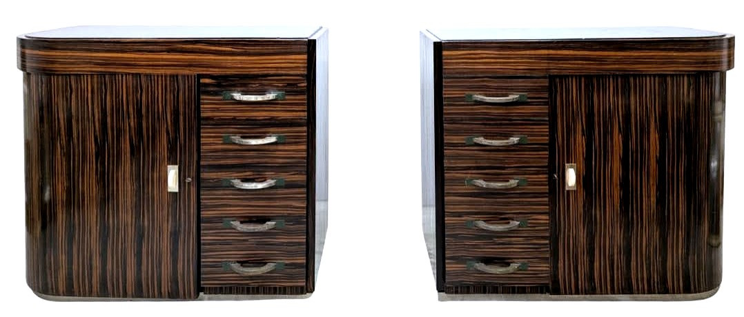 Pair Of Art Deco Modernist Macassar Ebony Sideboards, 1930s