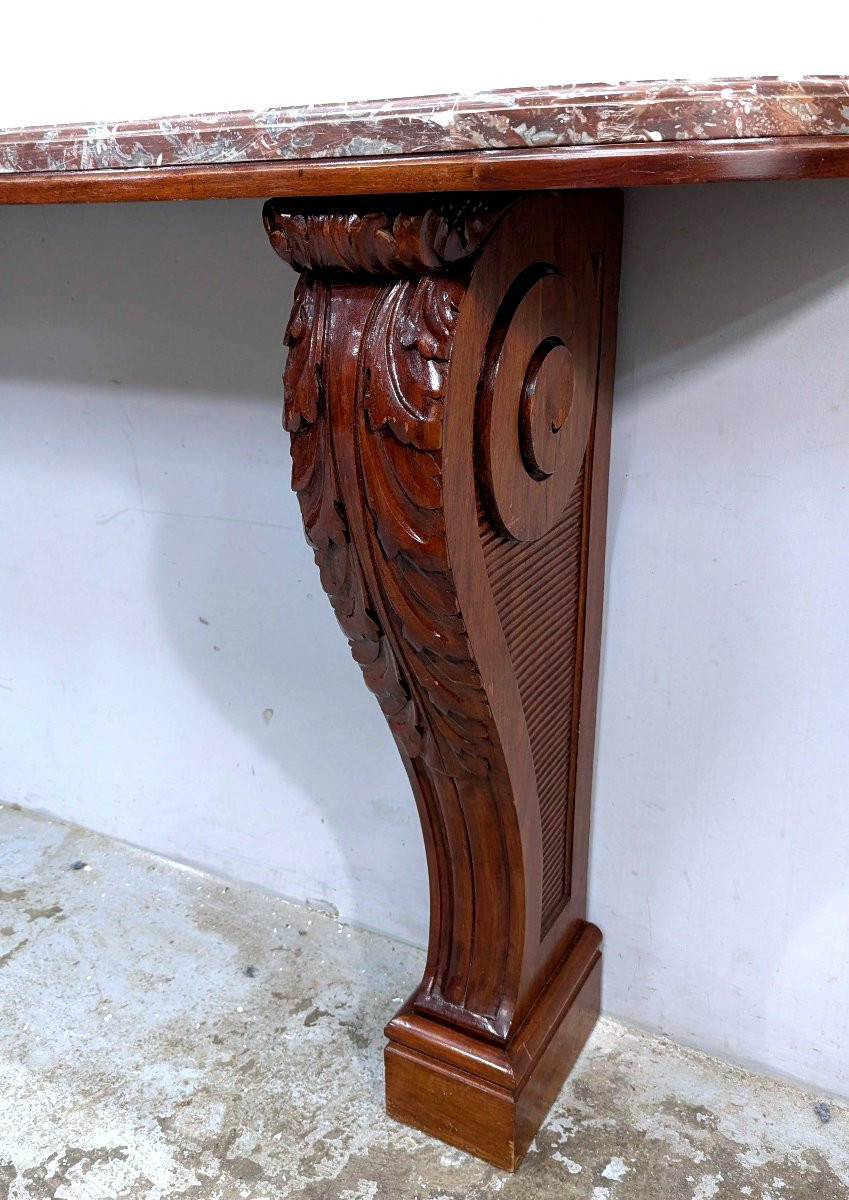 Console Napoléon III acajou feuilles d'acanthes marbre XIXème-photo-3