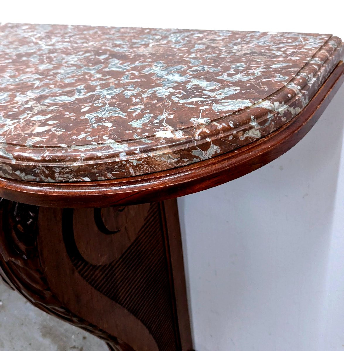 Console Napoléon III acajou feuilles d'acanthes marbre XIXème-photo-4