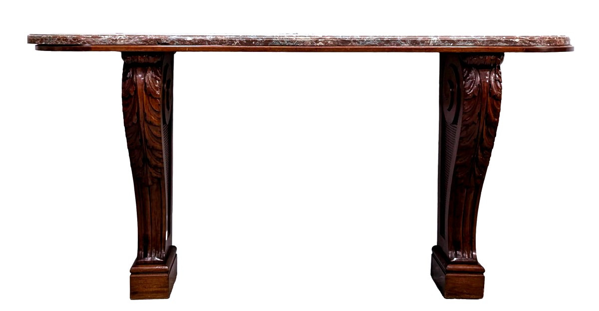 Console Napoléon III acajou feuilles d'acanthes marbre XIXème
