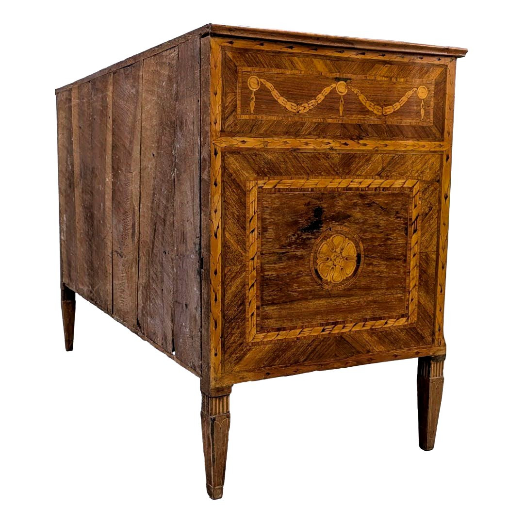 Commode Lombarde en marqueterie d'époque XVIIIème-photo-6