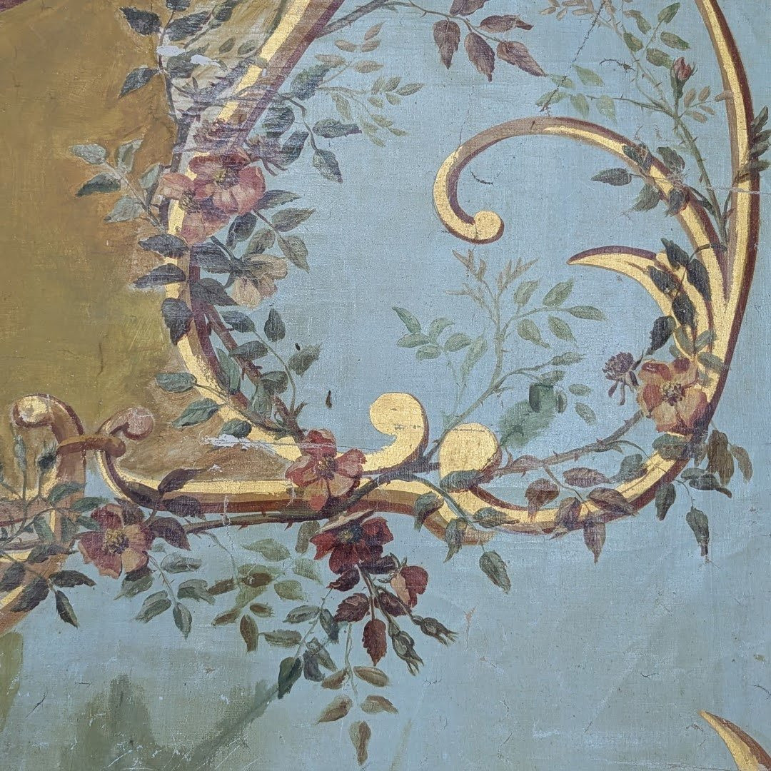 Large 18th-century Painted Canvas, Chinoiserie Scene -photo-2