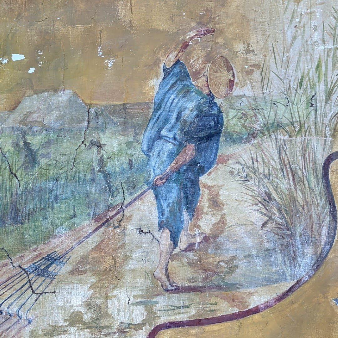 Large 18th-century Painted Canvas, Chinoiserie Scene -photo-3