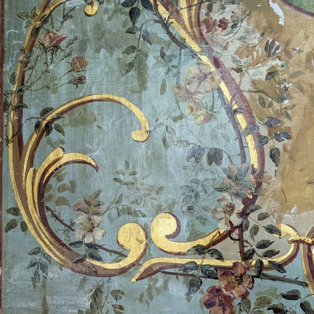 Large 18th-century Painted Canvas, Chinoiserie Scene -photo-4