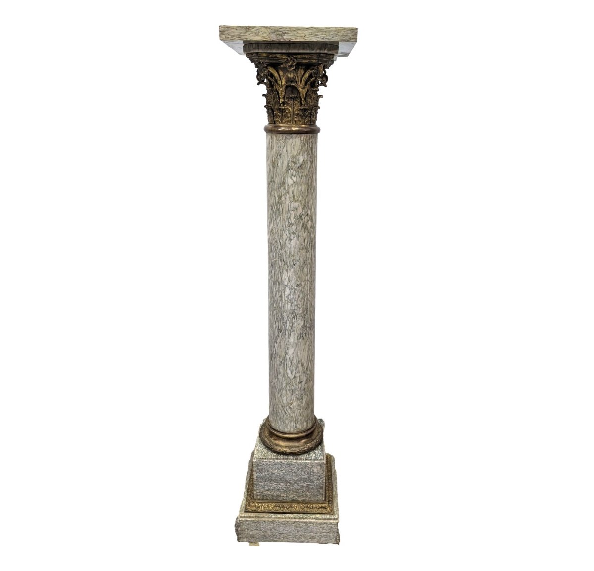 Neoclassical Column In Green Marble And Bronze, Circa 1900-photo-2