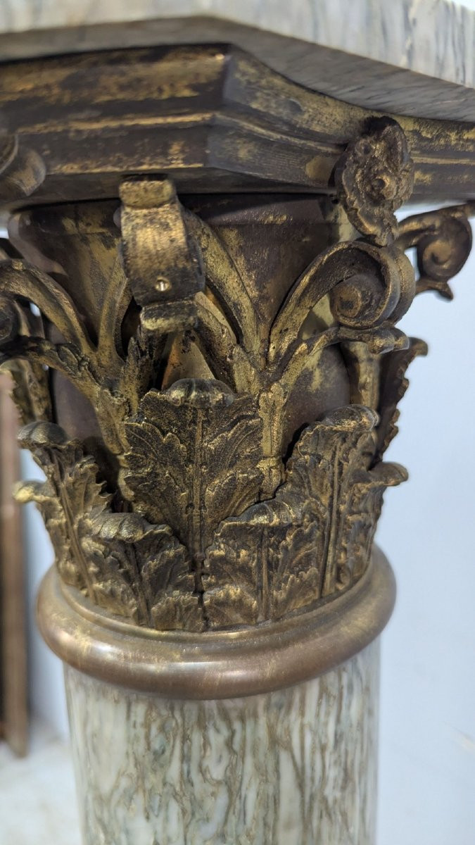 Neoclassical Column In Green Marble And Bronze, Circa 1900-photo-4