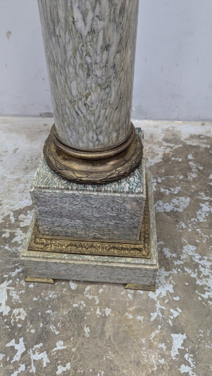 Neoclassical Column In Green Marble And Bronze, Circa 1900-photo-1