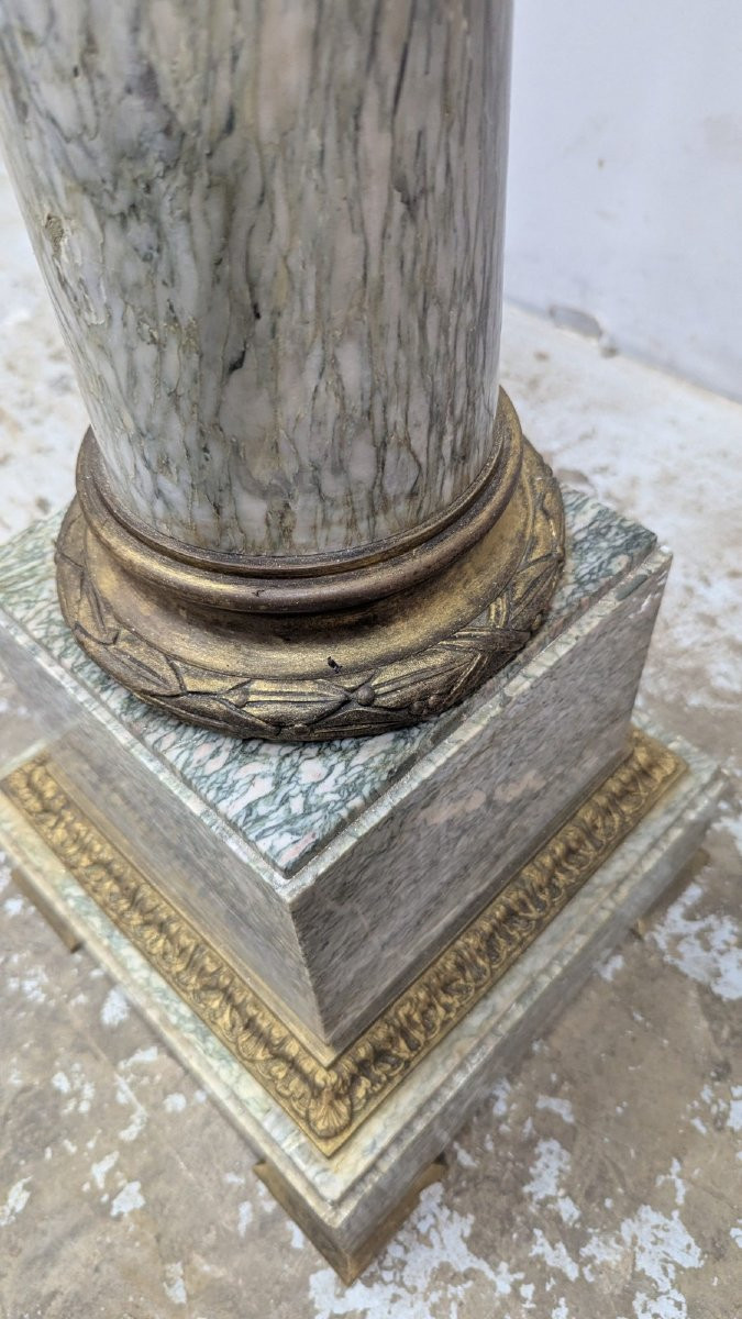 Neoclassical Column In Green Marble And Bronze, Circa 1900-photo-3