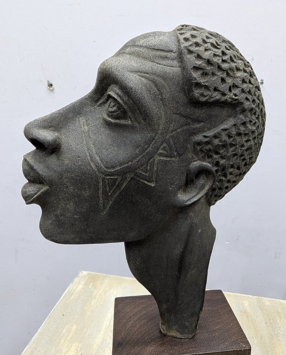 Tête d'africaine bronze 1930-photo-3