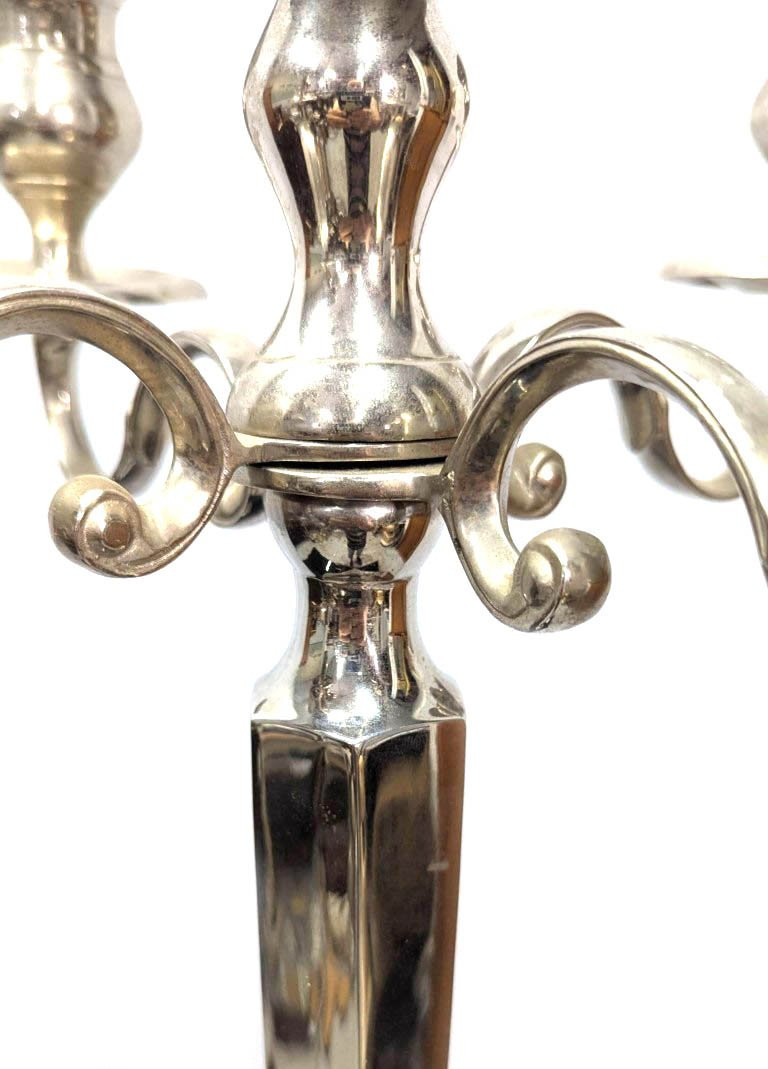 Très grands chandeliers en métal argenté style Louis XV à 6 lumières (paire)-photo-2
