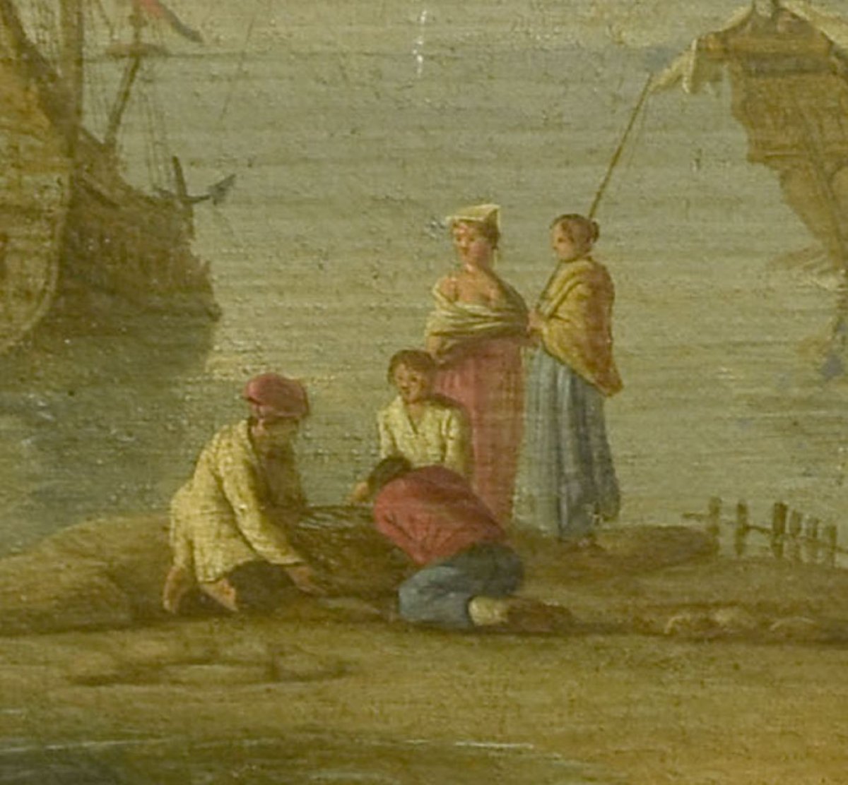 Huile sur toile XVIIIème Vue de port avec personnages turcs-photo-4