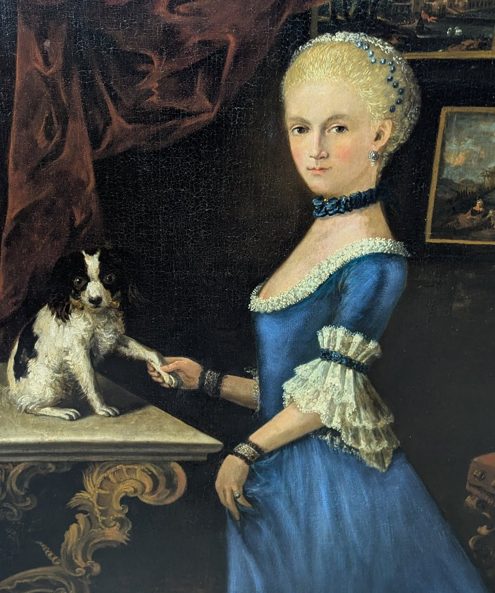 18th Century Full-length Portrait Of A Woman With Her Pug-photo-2