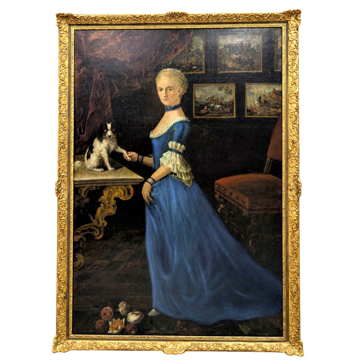 18th Century Full-length Portrait Of A Woman With Her Pug