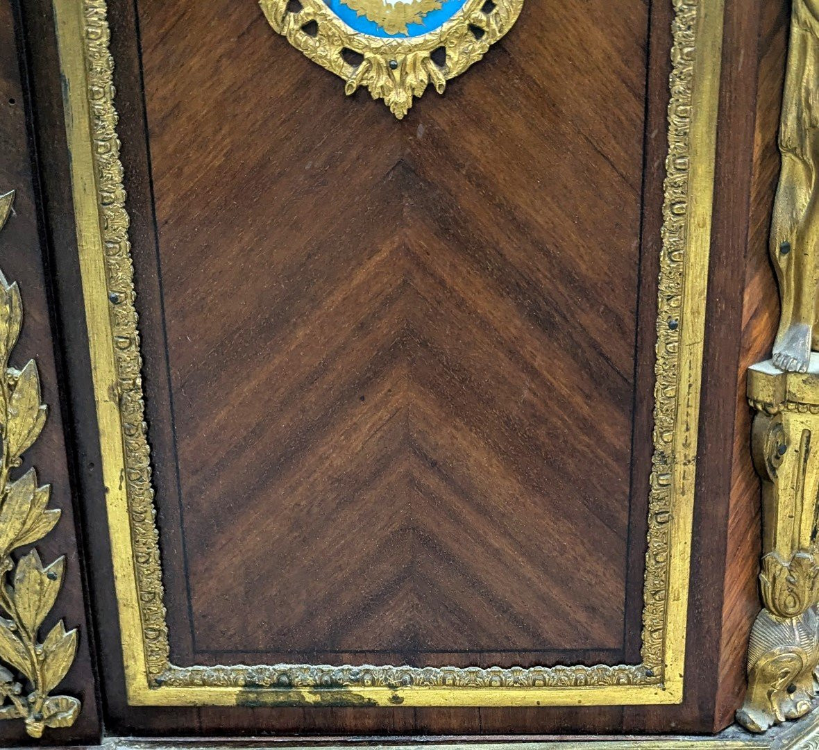 Napoleon III Sideboard With Sèvres Porcelain Plate Marquetry & Gilt Bronze Register 19th Century-photo-1