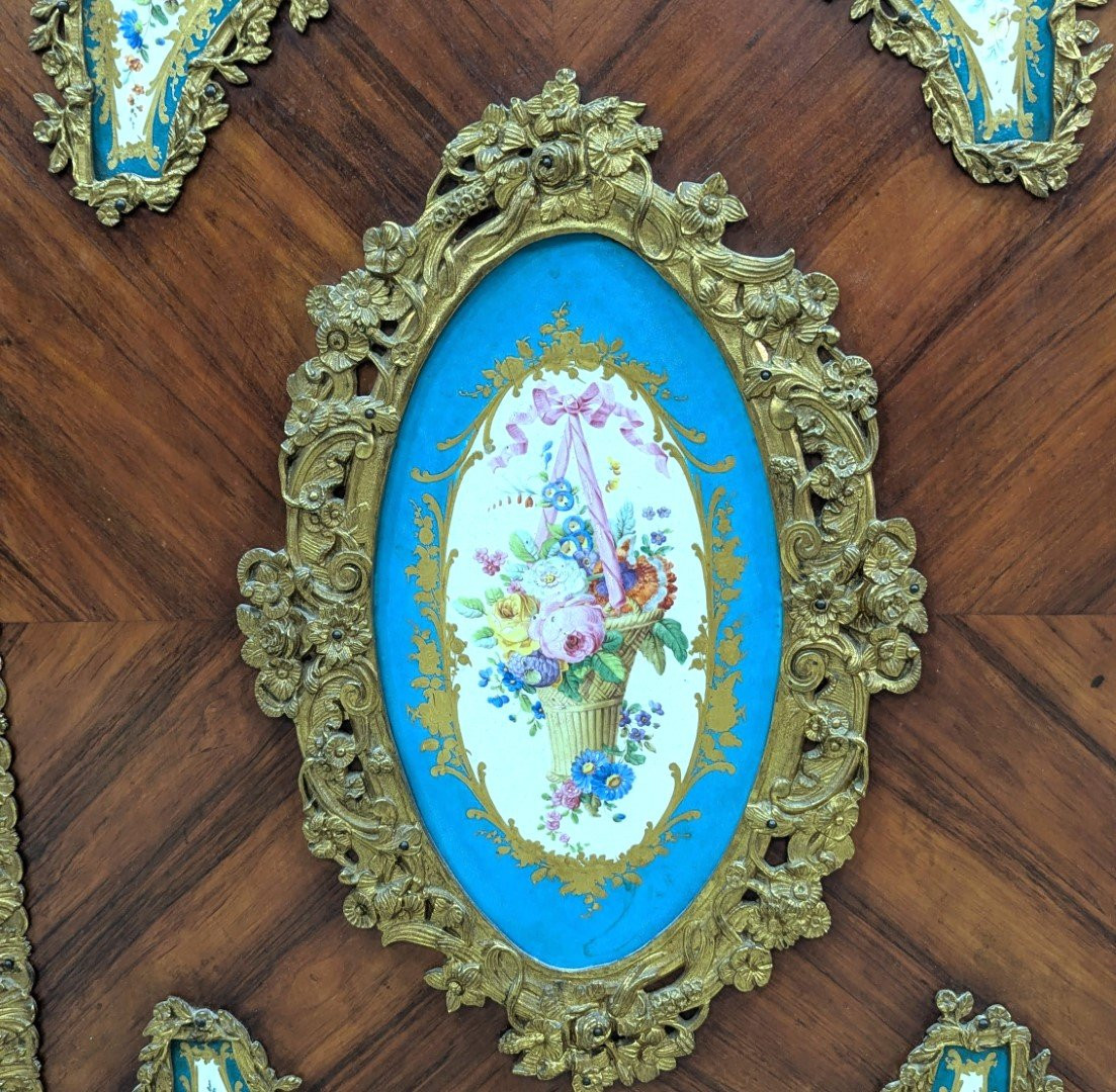 Napoleon III Sideboard With Sèvres Porcelain Plate Marquetry & Gilt Bronze Register 19th Century-photo-3