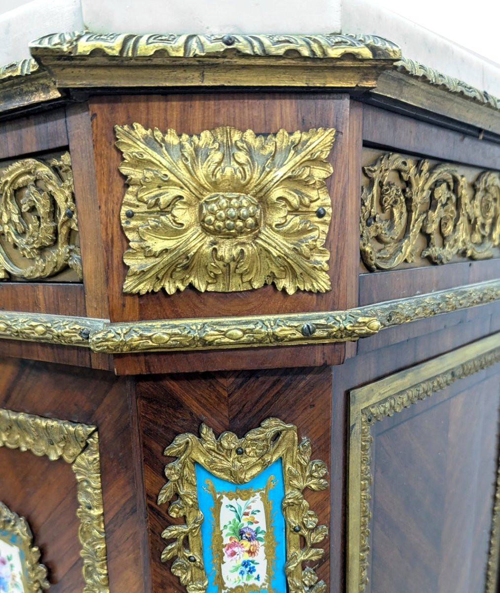 Napoleon III Sideboard With Sèvres Porcelain Plate Marquetry & Gilt Bronze Register 19th Century-photo-4