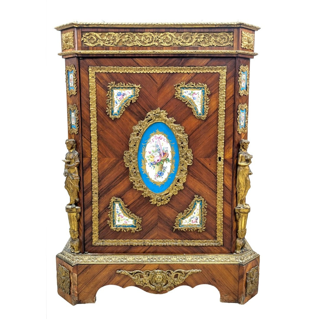 Napoleon III Sideboard With Sèvres Porcelain Plate Marquetry & Gilt Bronze Register 19th Century