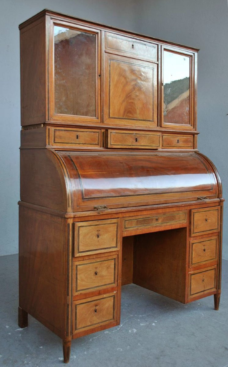 Bureau à cylindre d'époque Louis XVI directoire époque fin XVIIIème en acajou-photo-3