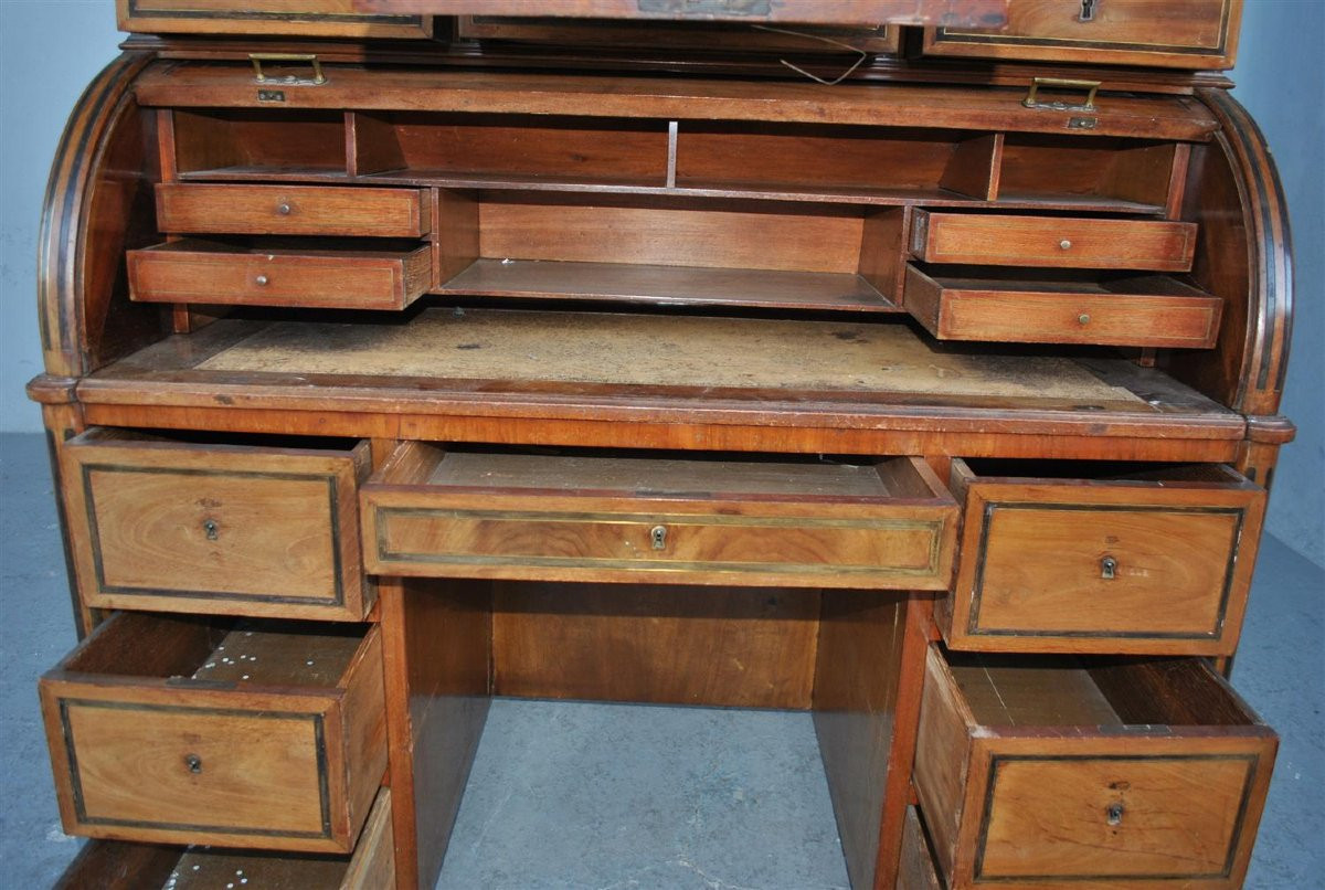 Bureau à cylindre d'époque Louis XVI directoire époque fin XVIIIème en acajou-photo-2