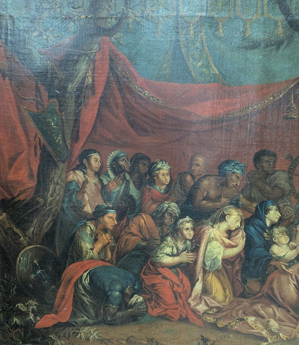 Les reines de Perse aux pieds d'Alexandre Entourage de Charles Lebrun Huile sur toile XVIIème-photo-2
