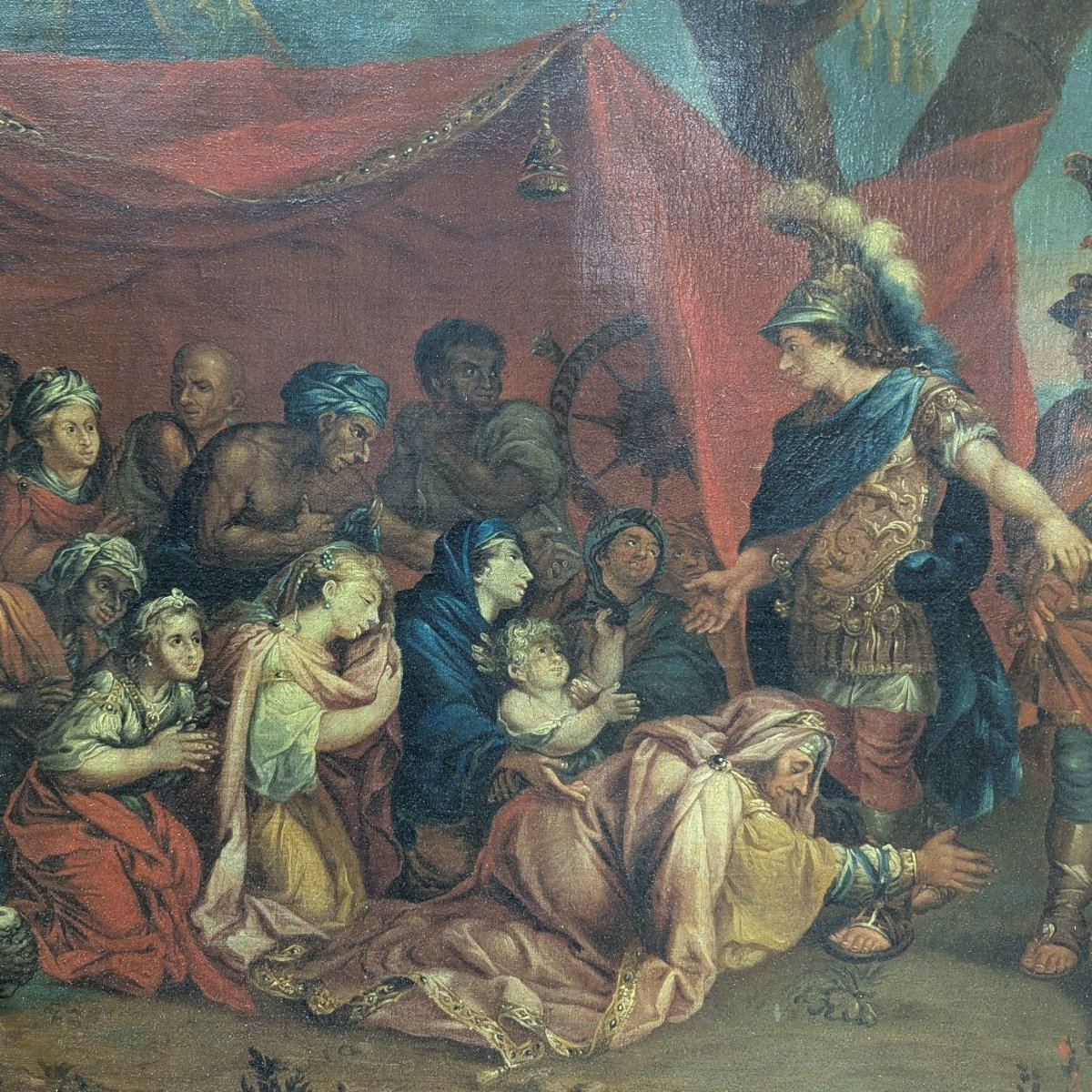 Les reines de Perse aux pieds d'Alexandre Entourage de Charles Lebrun Huile sur toile XVIIème-photo-3