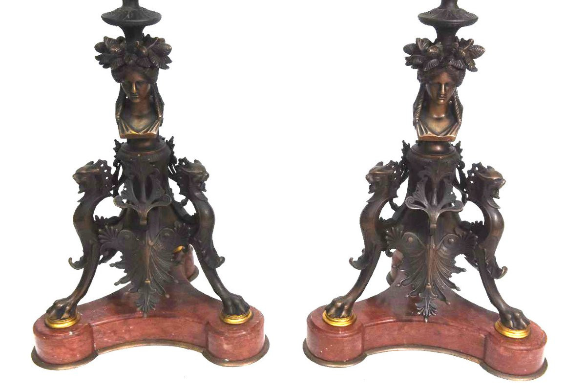 Bronze Candelabra Signed Barbedienne 19th Century (pair)-photo-2