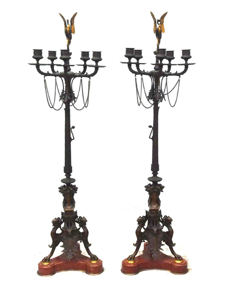 Bronze Candelabra Signed Barbedienne 19th Century (pair)-photo-3
