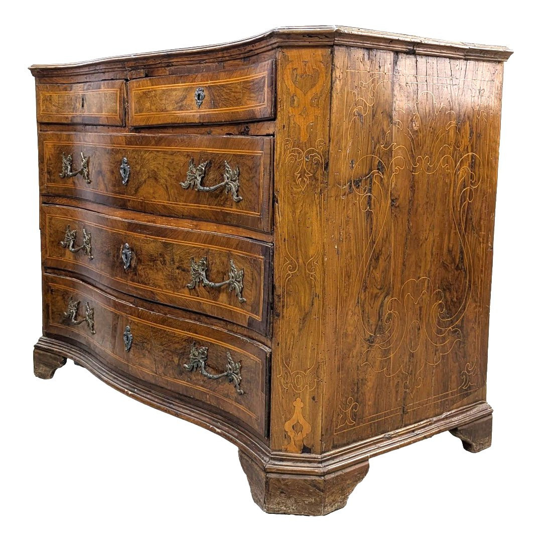 Commode galbée Italie probablement Venise époque XVIIIème en marqueterie-photo-3
