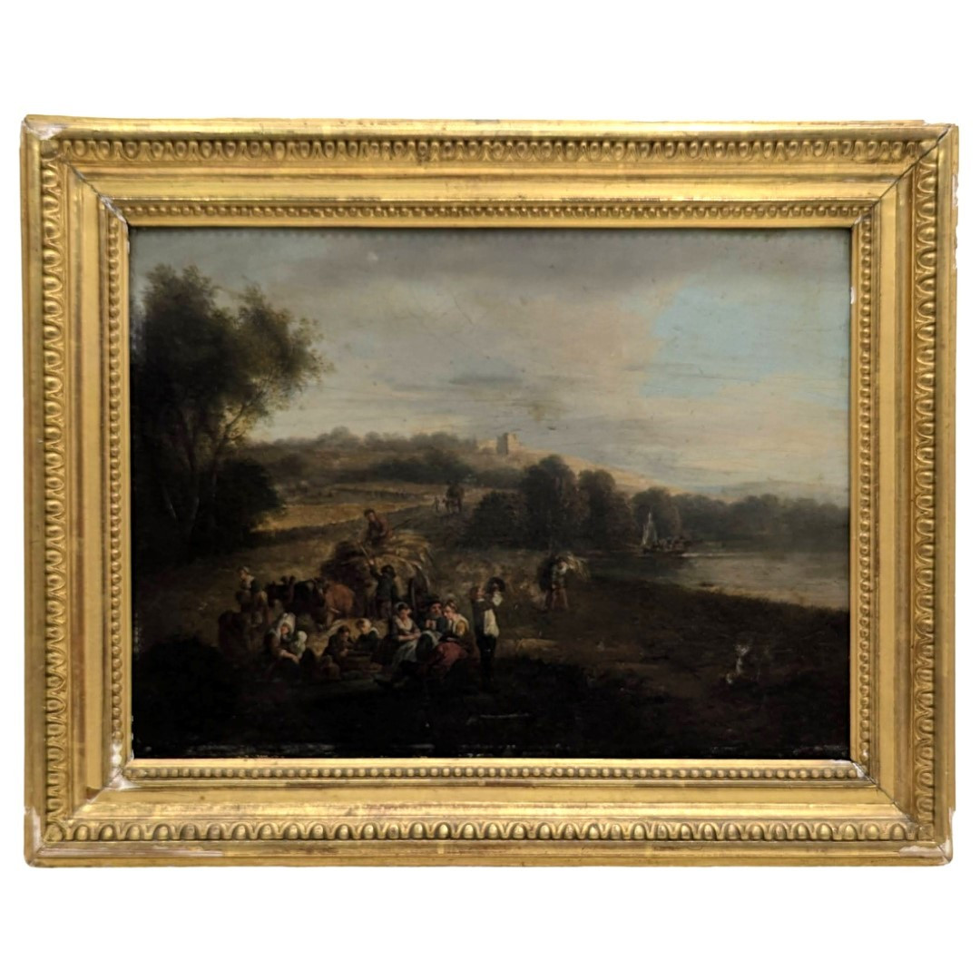 Les Moissonneurs Oil On Panel 18th Century Attributed To Théobald Michau