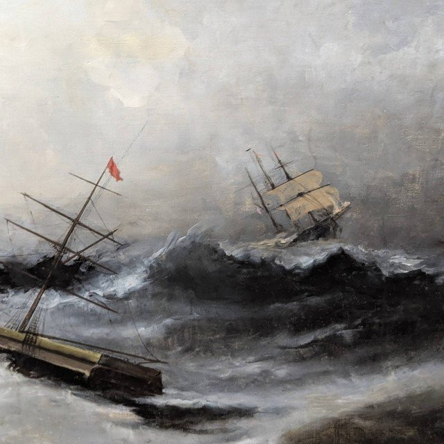 Gustave Marius Julien Boat In A Storm Oil On Canvas 19th Century-photo-1