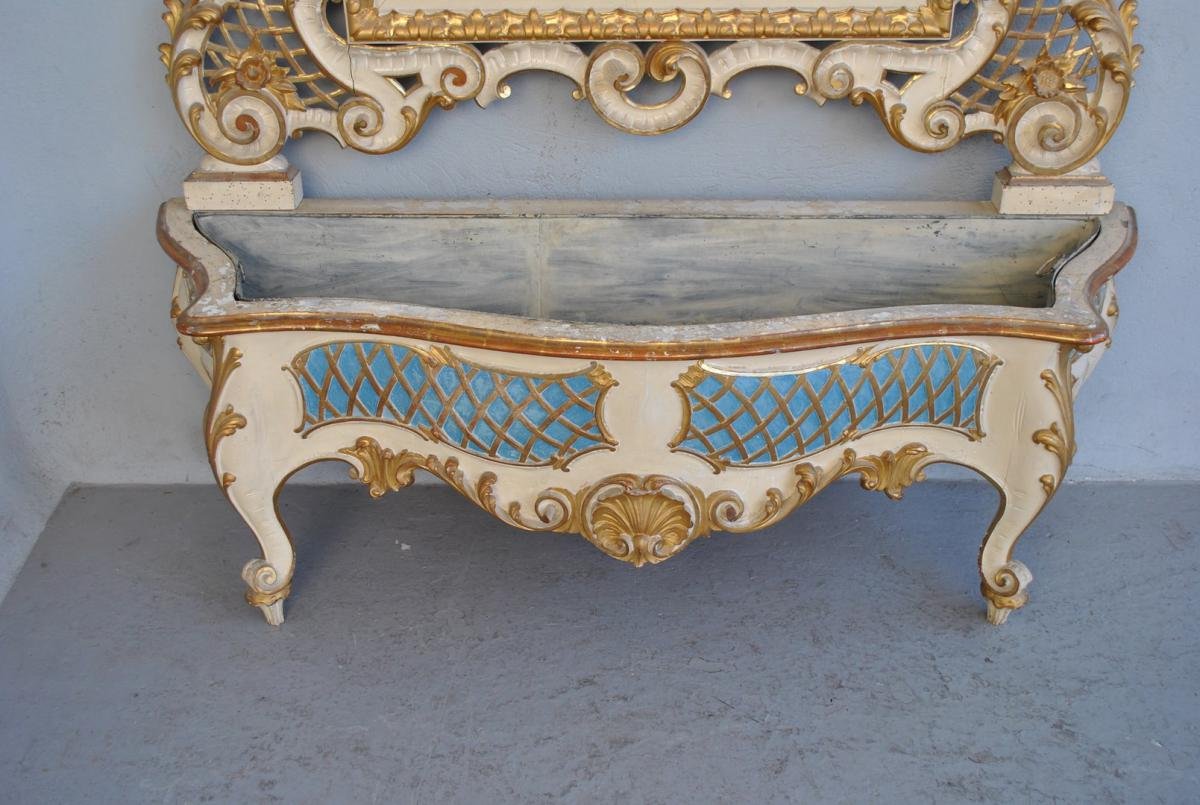 Rocaille Planter, Lacquered, Painted And Gilded From The 19th Century-photo-2