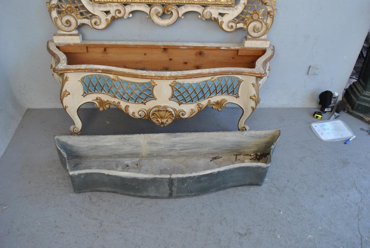Rocaille Planter, Lacquered, Painted And Gilded From The 19th Century-photo-1