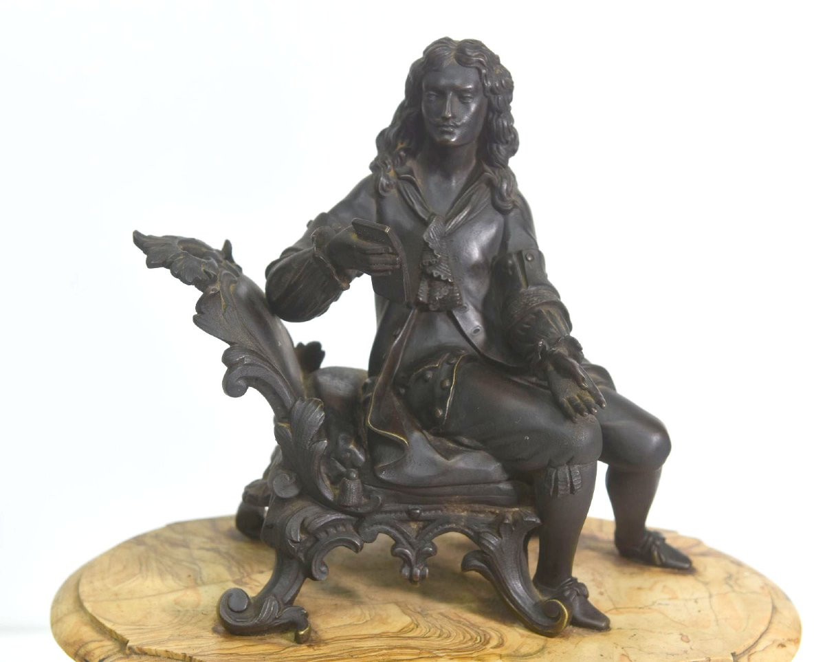 Pendule en bronze au Penseur sur marbre veiné d'époque fin XIXème-photo-2