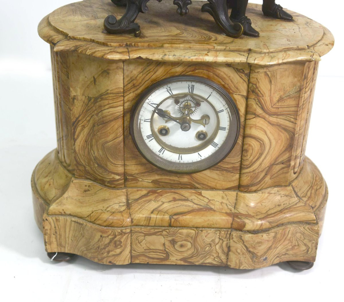 Pendule en bronze au Penseur sur marbre veiné d'époque fin XIXème-photo-3