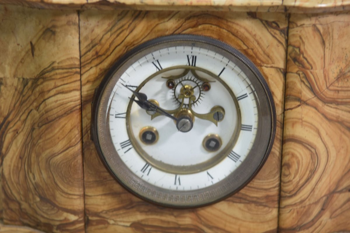 Pendule en bronze au Penseur sur marbre veiné d'époque fin XIXème-photo-4
