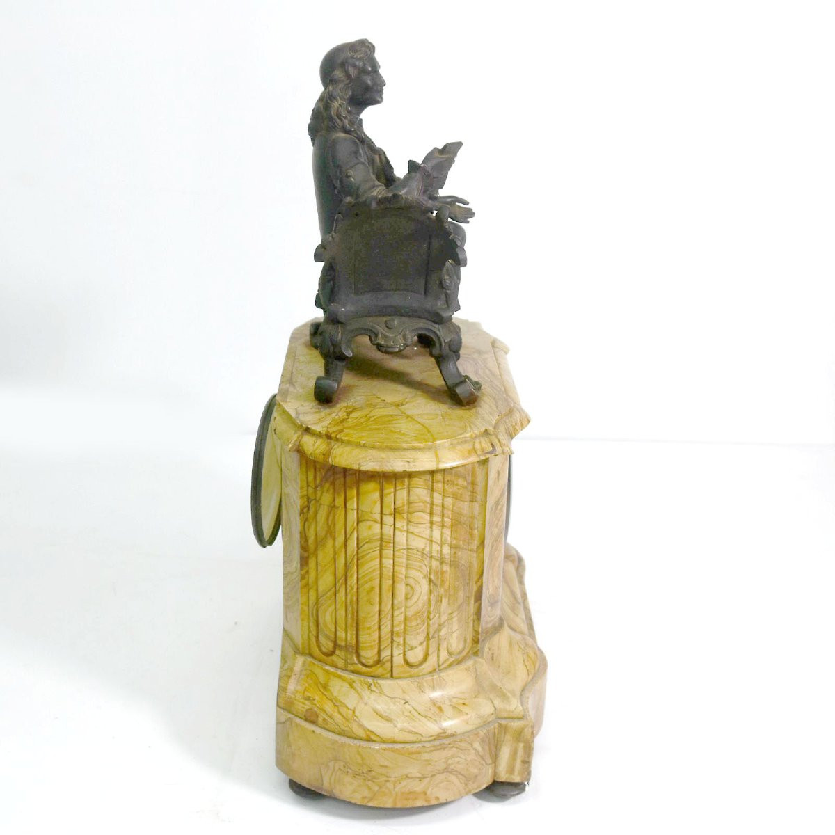 Pendule en bronze au Penseur sur marbre veiné d'époque fin XIXème-photo-1