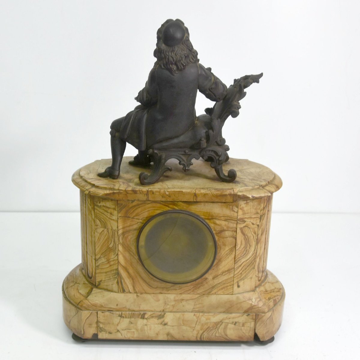Pendule en bronze au Penseur sur marbre veiné d'époque fin XIXème-photo-3