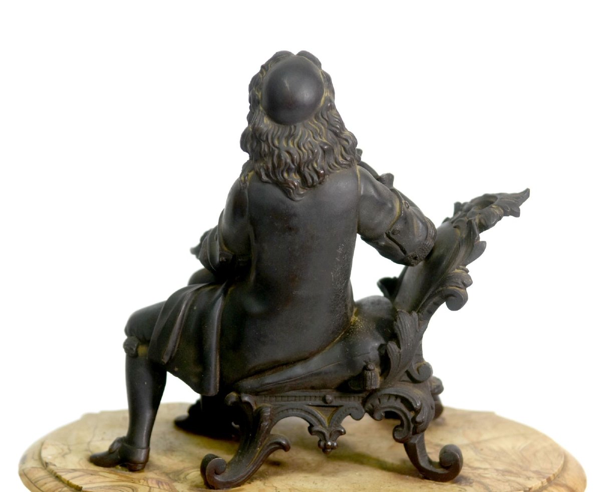 Pendule en bronze au Penseur sur marbre veiné d'époque fin XIXème-photo-4