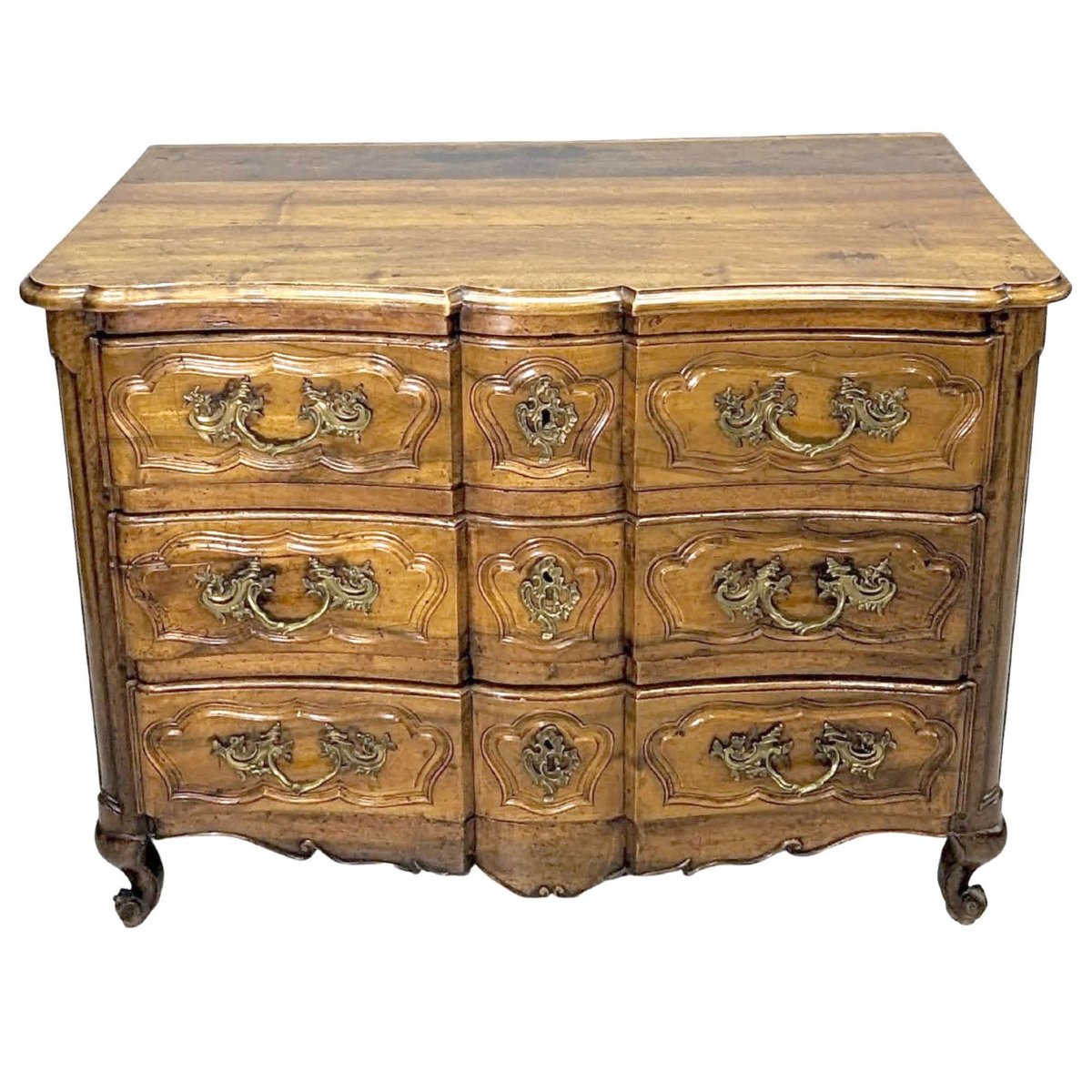 Curved Walnut Crossbow Chest Of Drawers 18th Century Period-photo-3