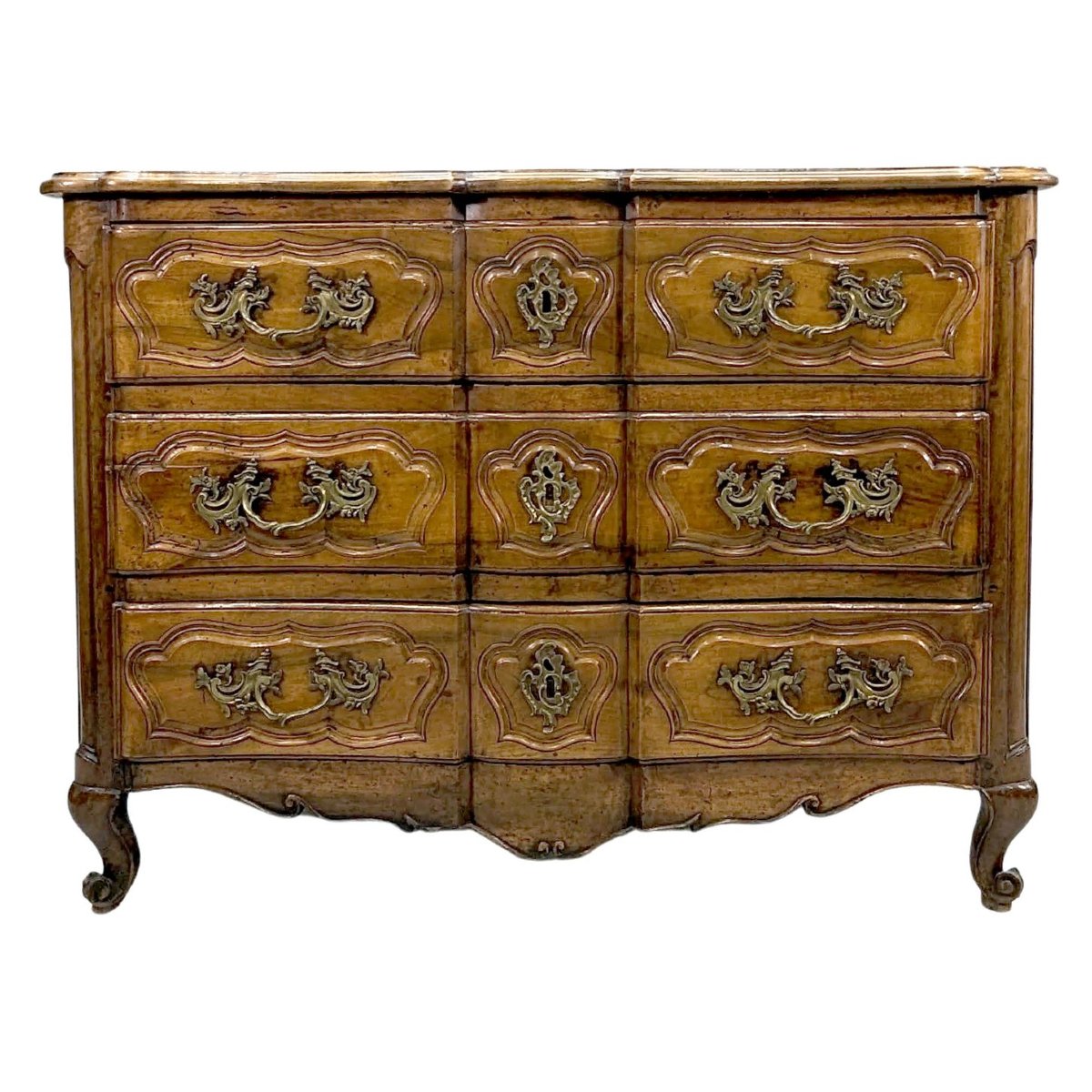 Curved Walnut Crossbow Chest Of Drawers 18th Century Period-photo-1