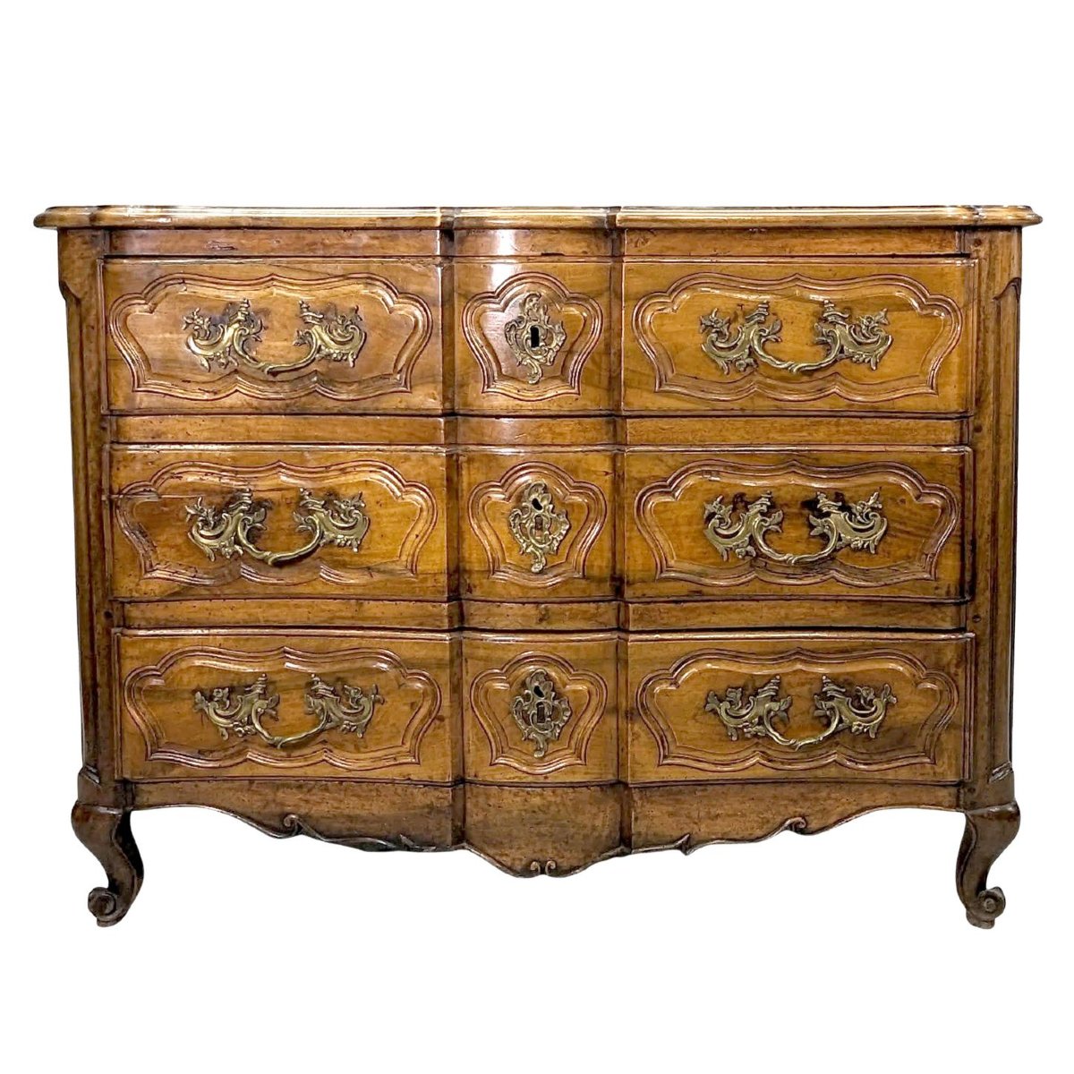 Curved Walnut Crossbow Chest Of Drawers 18th Century Period-photo-3