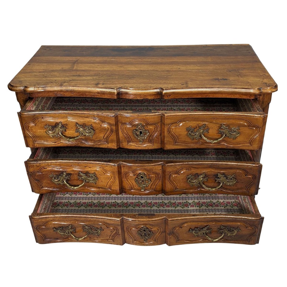 Curved Walnut Crossbow Chest Of Drawers 18th Century Period-photo-4