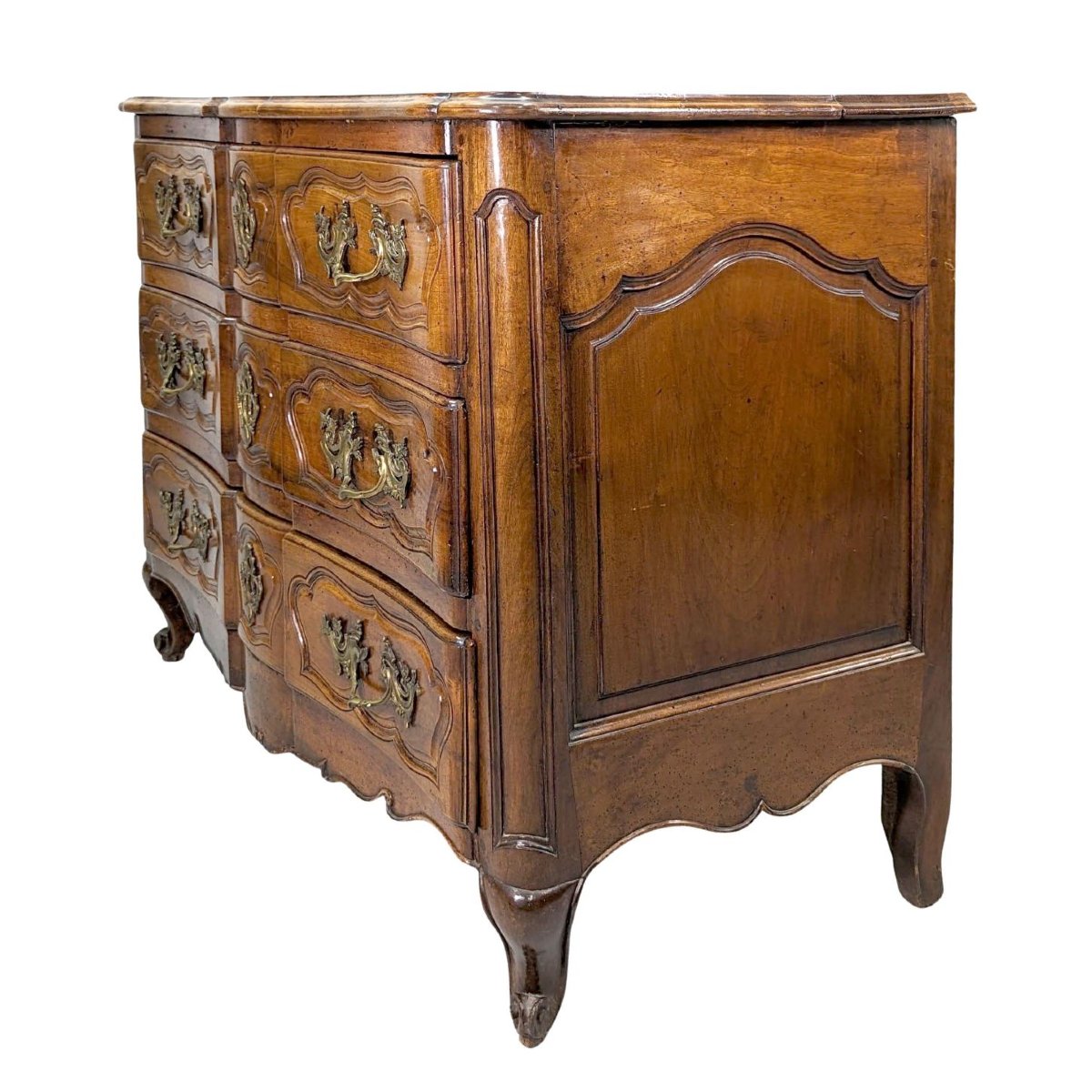 Curved Walnut Crossbow Chest Of Drawers 18th Century Period-photo-5