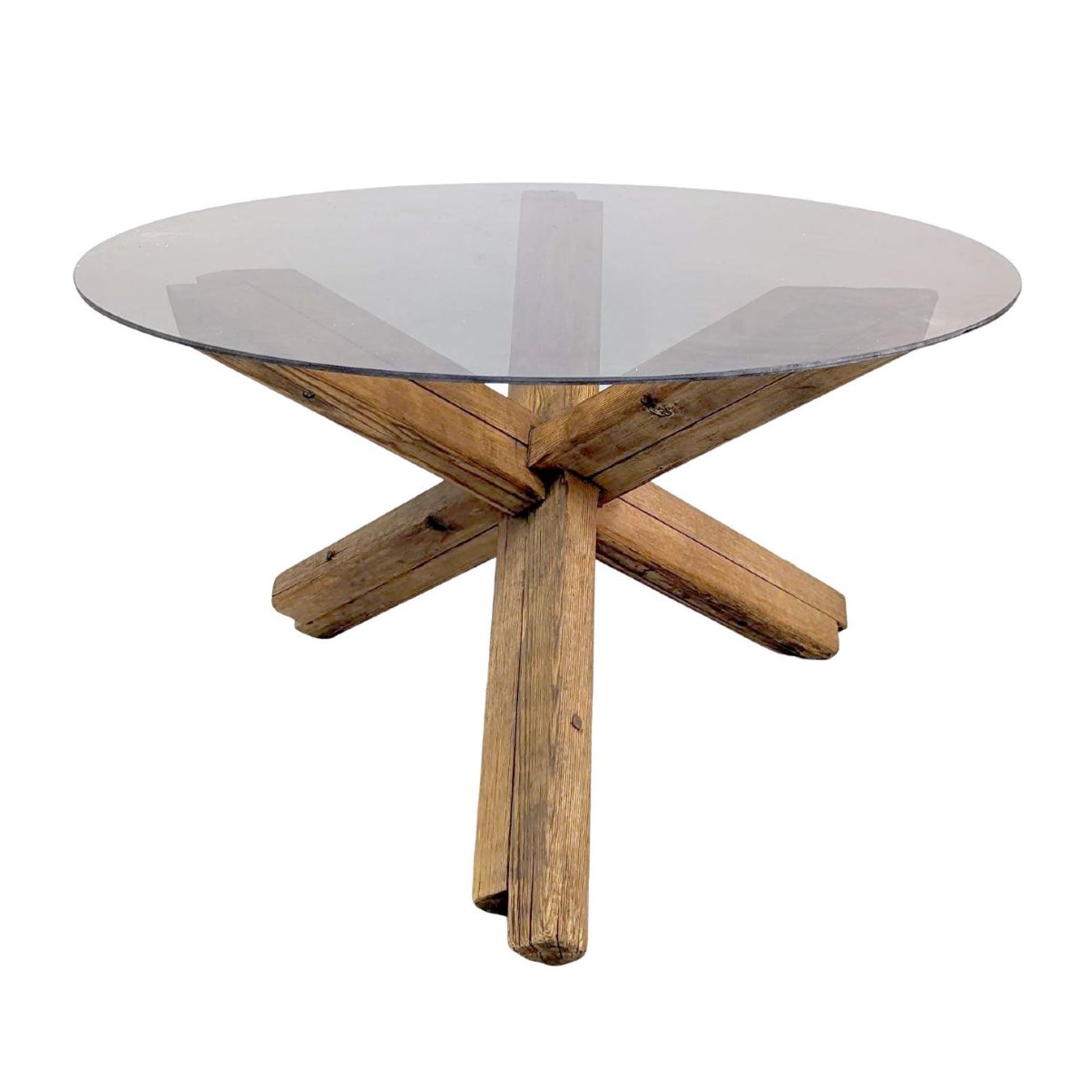 1950 Elm Table With Smoked Glass Top-photo-2