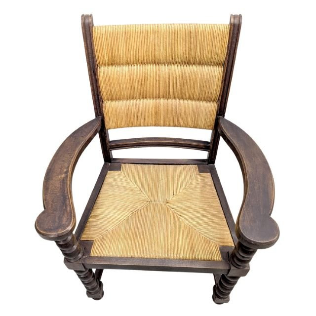 Série de 4 fauteuil en bois tourné et paillage par Charles Dudouyt-photo-4