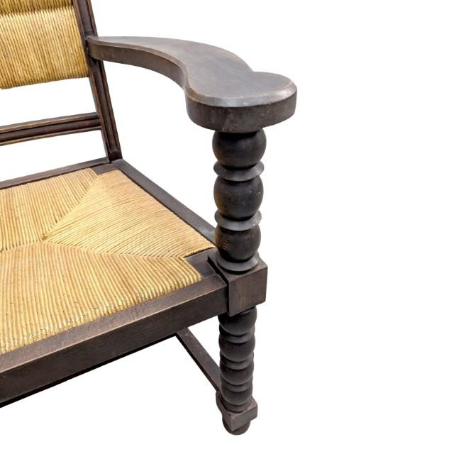Série de 4 fauteuil en bois tourné et paillage par Charles Dudouyt-photo-5